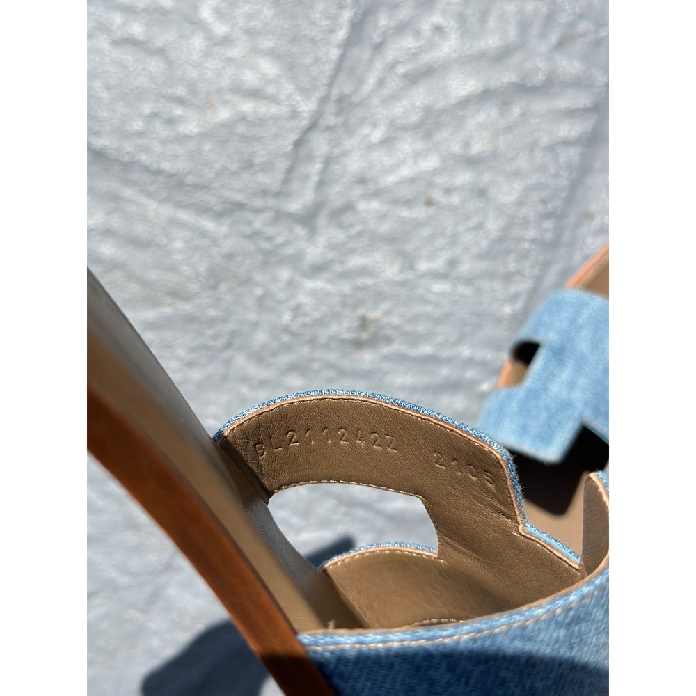 Hermes Oran Denim Sandals Blue denim Slides Size 39 Flat Shoes - Picture 4 of 11